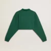 Felpa polo corta da donna verde con stampa