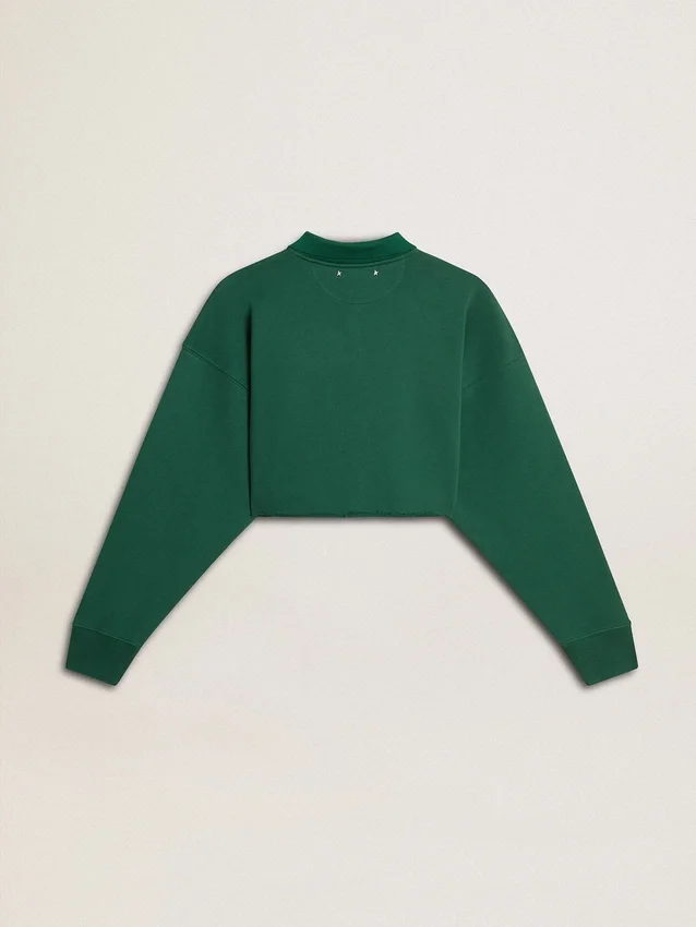 Felpa polo corta da donna verde con stampa