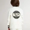 Felpa polo da bambino in cotone bianco con ricamo sul petto e stampa sul retro