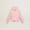 Felpa rosa con cappuccio e stelle glitterate argentate