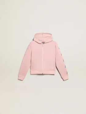 Felpa rosa con cappuccio e stelle glitterate argentate