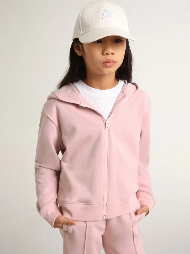 Felpa rosa con cappuccio e stelle glitterate argentate