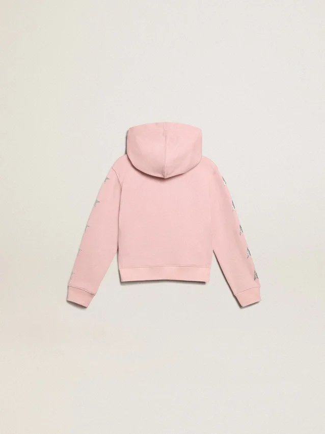 Felpa rosa con cappuccio e stelle glitterate argentate