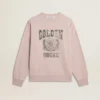 Felpa unisex a girocollo color rosa antico con logo stampato in verde