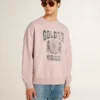 Felpa unisex a girocollo color rosa antico con logo stampato in verde