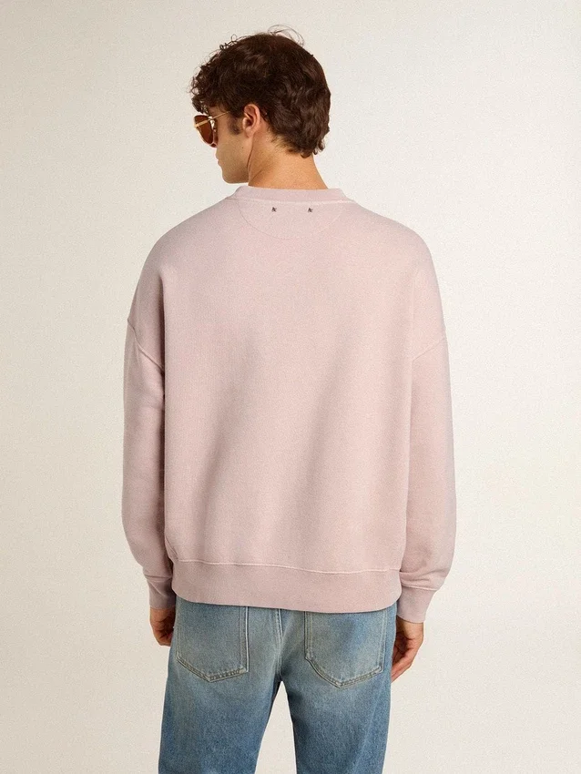 Felpa unisex a girocollo color rosa antico con logo stampato in verde