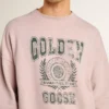 Felpa unisex a girocollo color rosa antico con logo stampato in verde