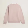 Felpa unisex a girocollo color rosa antico con logo stampato in verde