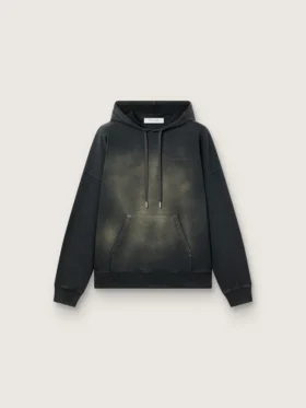 Felpa unisex con cappuccio in cotone nero con effetto sbiancato