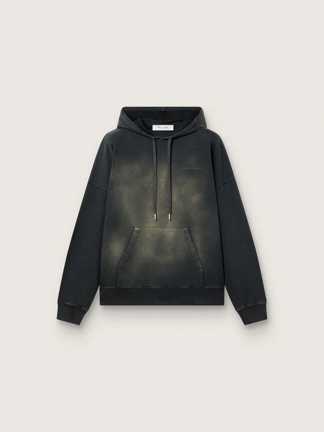 Felpa unisex con cappuccio in cotone nero con effetto sbiancato