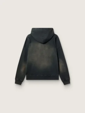 Felpa unisex con cappuccio in cotone nero con effetto sbiancato