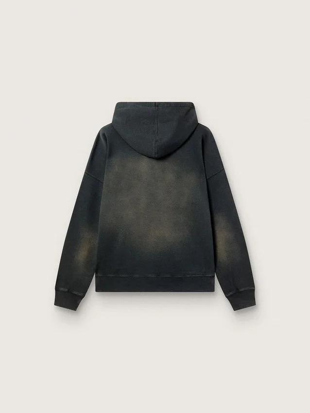 Felpa unisex con cappuccio in cotone nero con effetto sbiancato