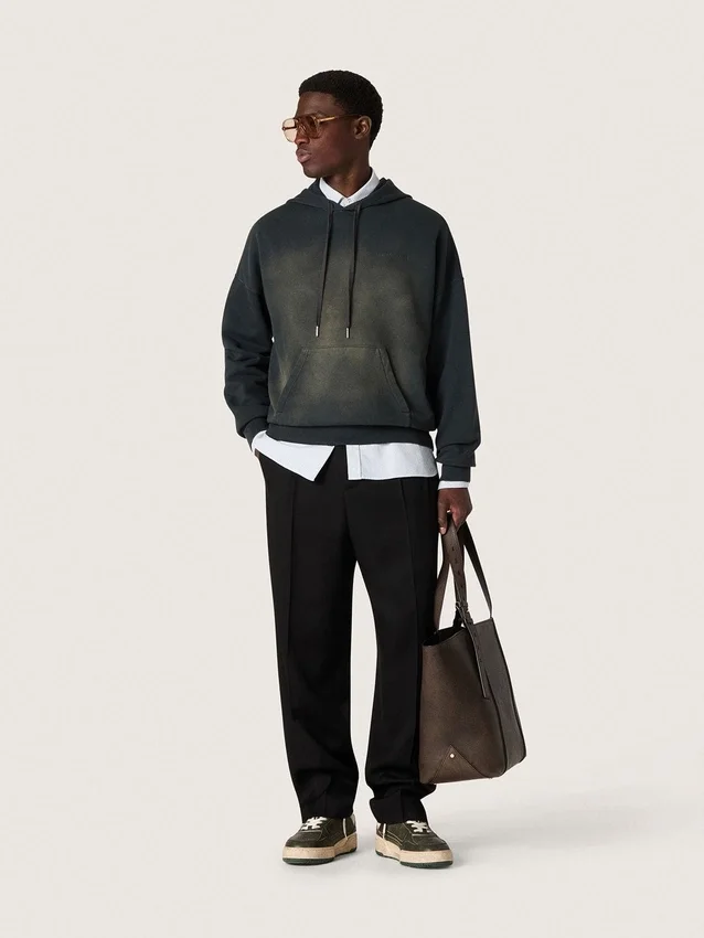 Felpa unisex con cappuccio in cotone nero con effetto sbiancato