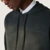 Felpa unisex con cappuccio in cotone nero con effetto sbiancato