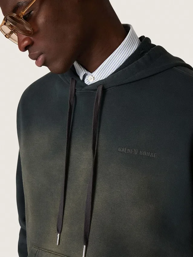 Felpa unisex con cappuccio in cotone nero con effetto sbiancato