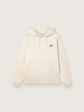 Felpa unisex con cappuccio Star in cotone bianco con stampa del logo