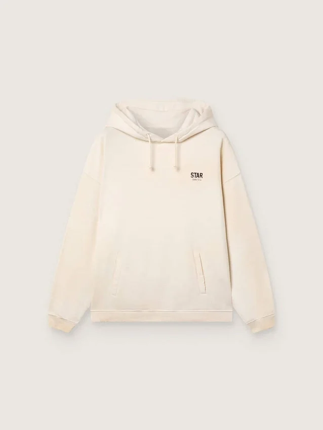 Felpa unisex con cappuccio Star in cotone bianco con stampa del logo