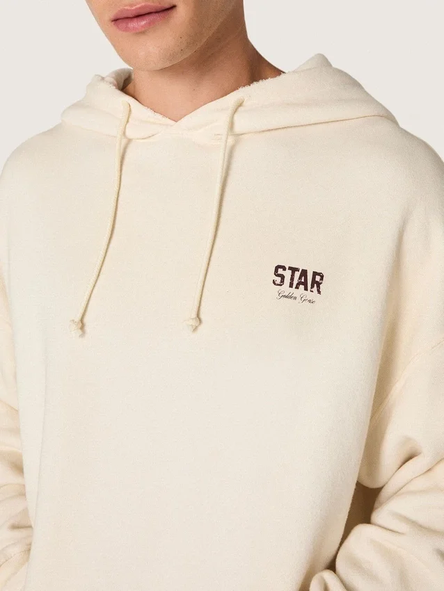 Felpa unisex con cappuccio Star in cotone bianco con stampa del logo