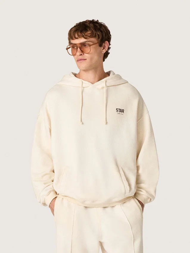 Felpa unisex con cappuccio Star in cotone bianco con stampa del logo