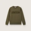 Felpa unisex dorata in cotone verde militare con logo rovesciato