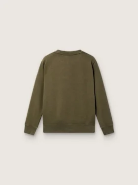 Felpa unisex dorata in cotone verde militare con logo rovesciato