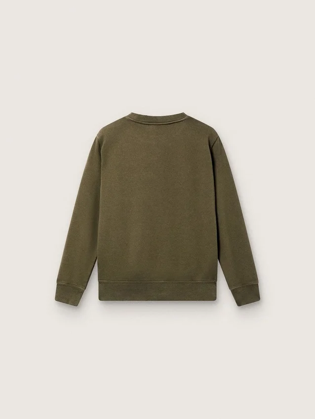 Felpa unisex dorata in cotone verde militare con logo rovesciato