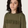 Felpa unisex dorata in cotone verde militare con logo rovesciato