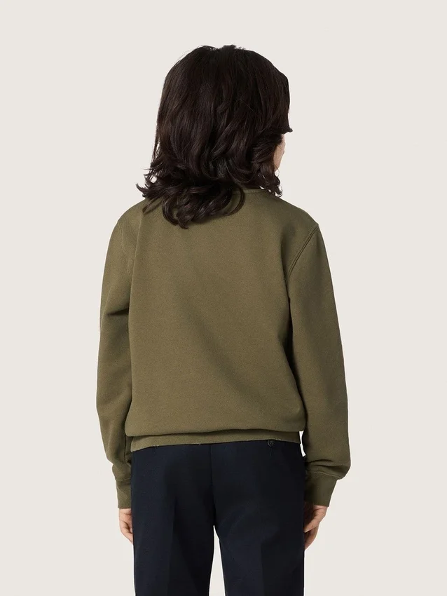 Felpa unisex dorata in cotone verde militare con logo rovesciato