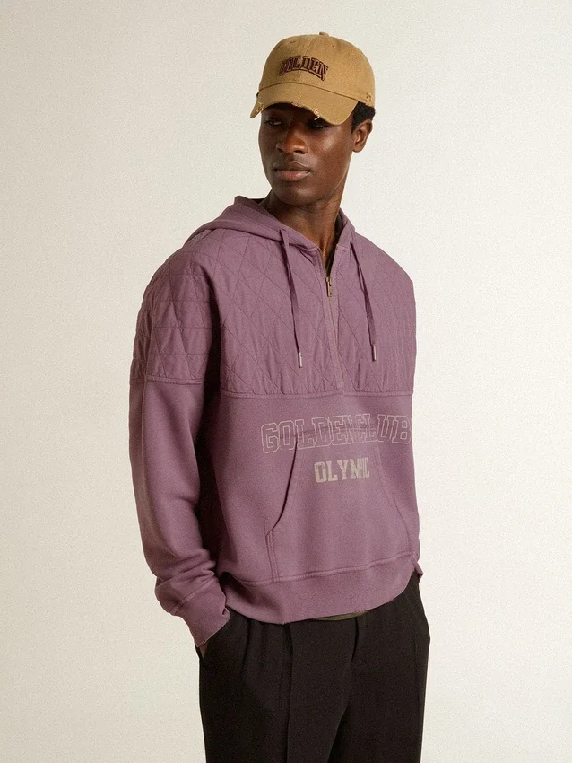 Felpa unisex in cotone color malva con stampa sul davanti