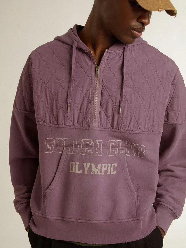 Felpa unisex in cotone color malva con stampa sul davanti