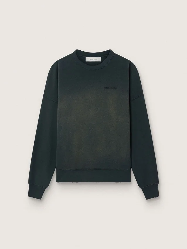 Felpa unisex in cotone nero effetto consumato con logo ricamato