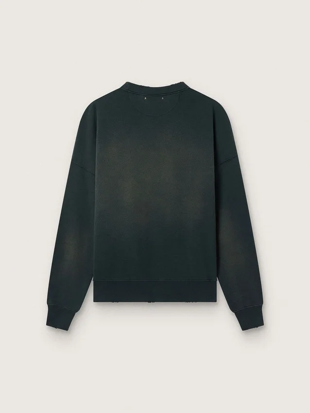 Felpa unisex in cotone nero effetto consumato con logo ricamato