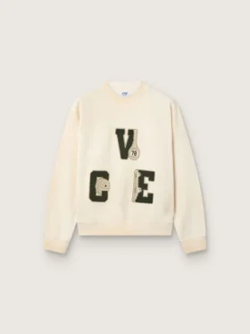 Felpa unisex in cotone Star in bianco vintage con toppe ricamate VCE