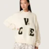 Felpa unisex in cotone Star in bianco vintage con toppe ricamate VCE
