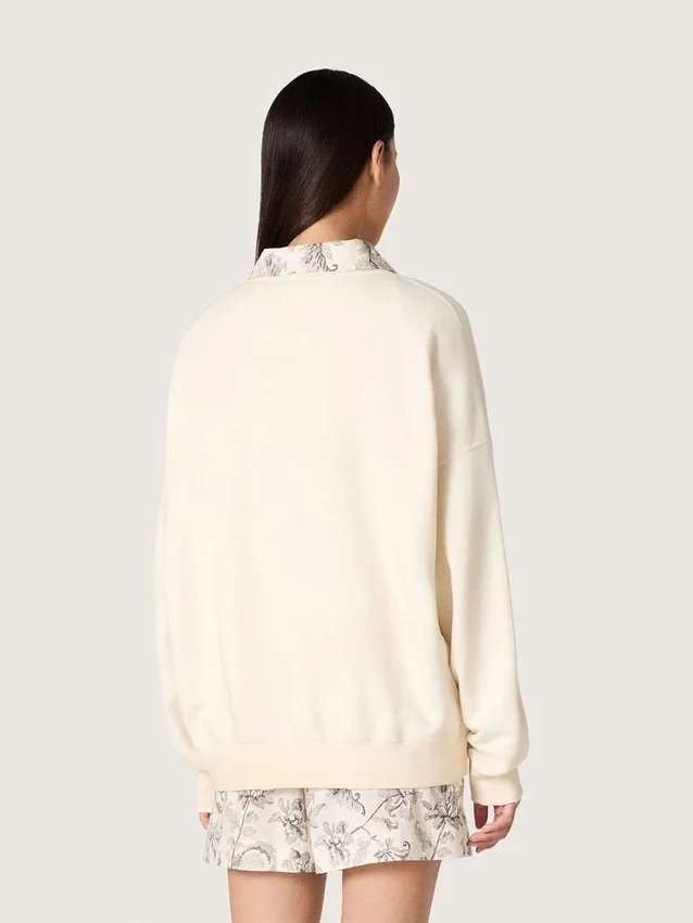 Felpa unisex in cotone Star in bianco vintage con toppe ricamate VCE