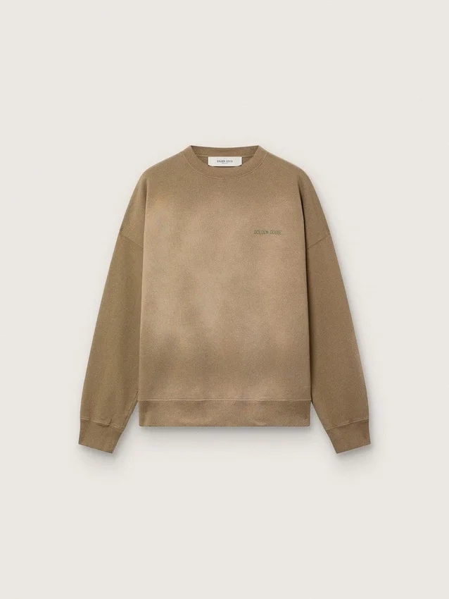Felpa unisex in cotone verde militare effetto sbiancato con logo ricamato
