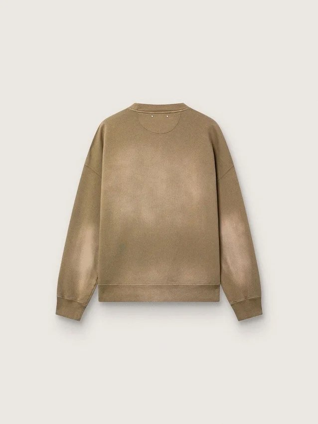 Felpa unisex in cotone verde militare effetto sbiancato con logo ricamato