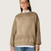 Felpa unisex in cotone verde militare effetto sbiancato con logo ricamato