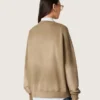 Felpa unisex in cotone verde militare effetto sbiancato con logo ricamato