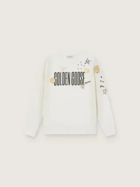 Felpa unisex Journey in misto cotone bianco con stampa doodle