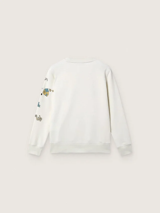 Felpa unisex Journey in misto cotone bianco con stampa doodle