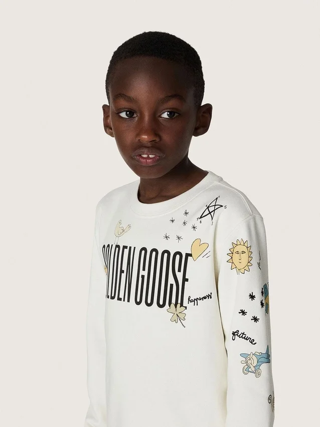 Felpa unisex Journey in misto cotone bianco con stampa doodle