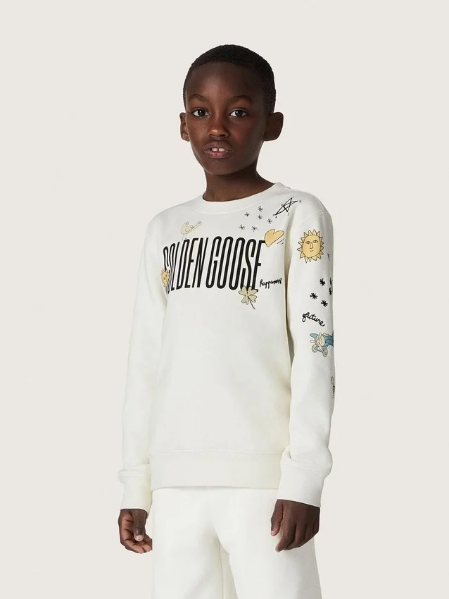 Felpa unisex Journey in misto cotone bianco con stampa doodle