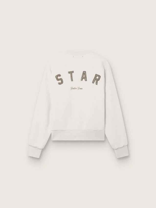 Felpa unisex Star in cotone grigio con ricami e cristalli