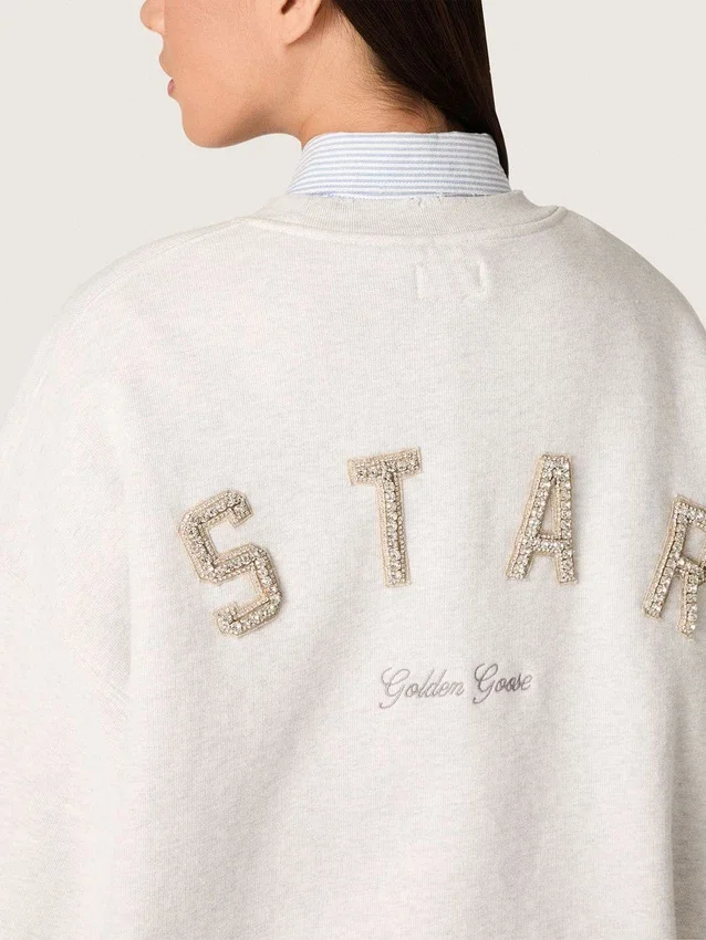Felpa unisex Star in cotone grigio con ricami e cristalli