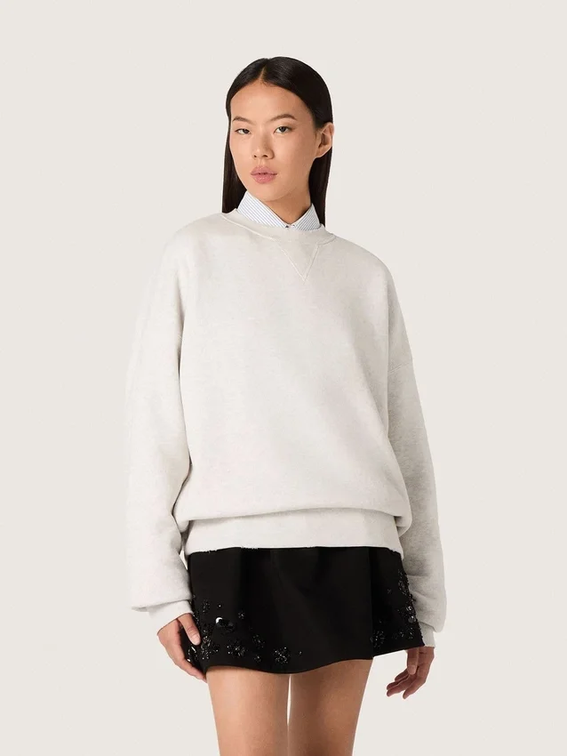 Felpa unisex Star in cotone grigio con ricami e cristalli