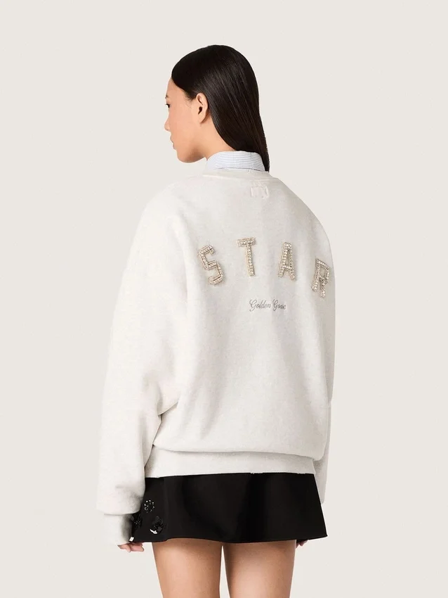 Felpa unisex Star in cotone grigio con ricami e cristalli