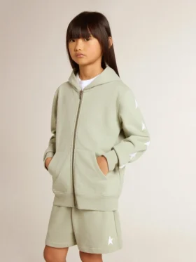 Felpa verde chiaro con chiusura a zip