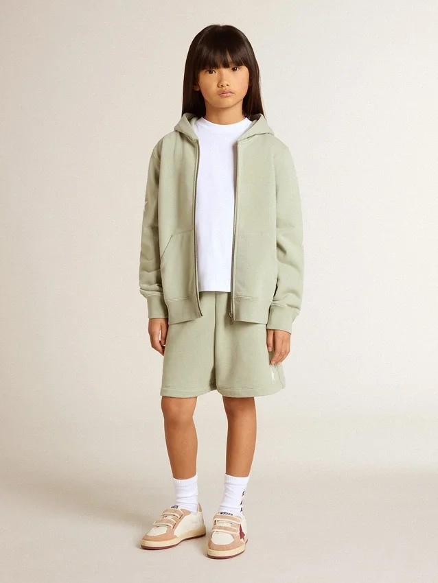 Felpa verde chiaro con chiusura a zip
