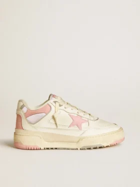 Forty2 da donna con stella rosa e linguetta sul tallone in pelle bianca